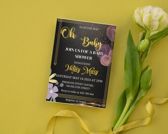 Eucalyptus Bridal Shower invitation Template, Electronic Editable Floral Bridal Shower, Digital Download, Printable Golden Bridal shower