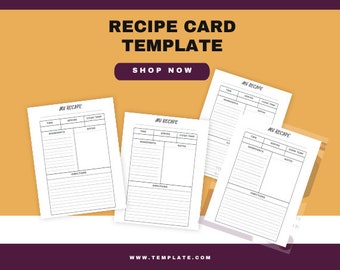 Personalized white Recipe Card Template |  Recipe Blank Page | Editable Recipe Card | Home Cook Book Journal |  Recipe Organizer, A4 Letter