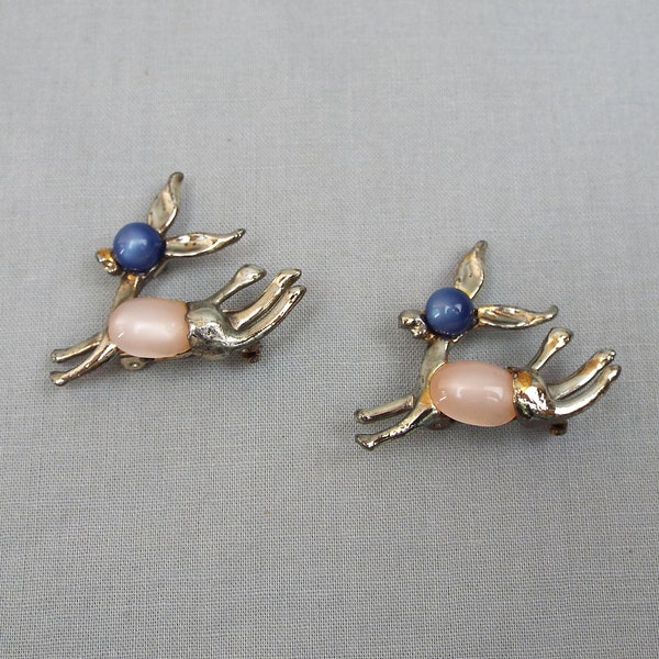 Pair of Vintage Jelly Belly Brooches deer gazelle or donkey Cluster pins 1950's