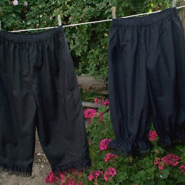 Black Cotton Bloomers 2X-5X Plus Size Lace Trim Pantaloons Renaissance Custom Made