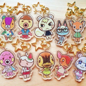 Cute Villagers Double Sided Glitter Acrylic Charm Llavero