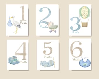 Watercolor Baby Milestone Cards: Linen Cardstock, Newborn Photo Props, Boys, Girls
