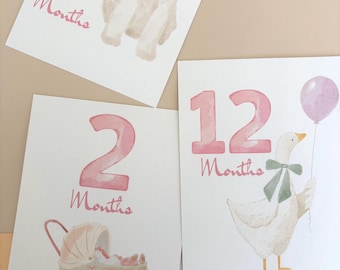 Watercolor Baby Girl Milestone Cards | Photo Props, Pink