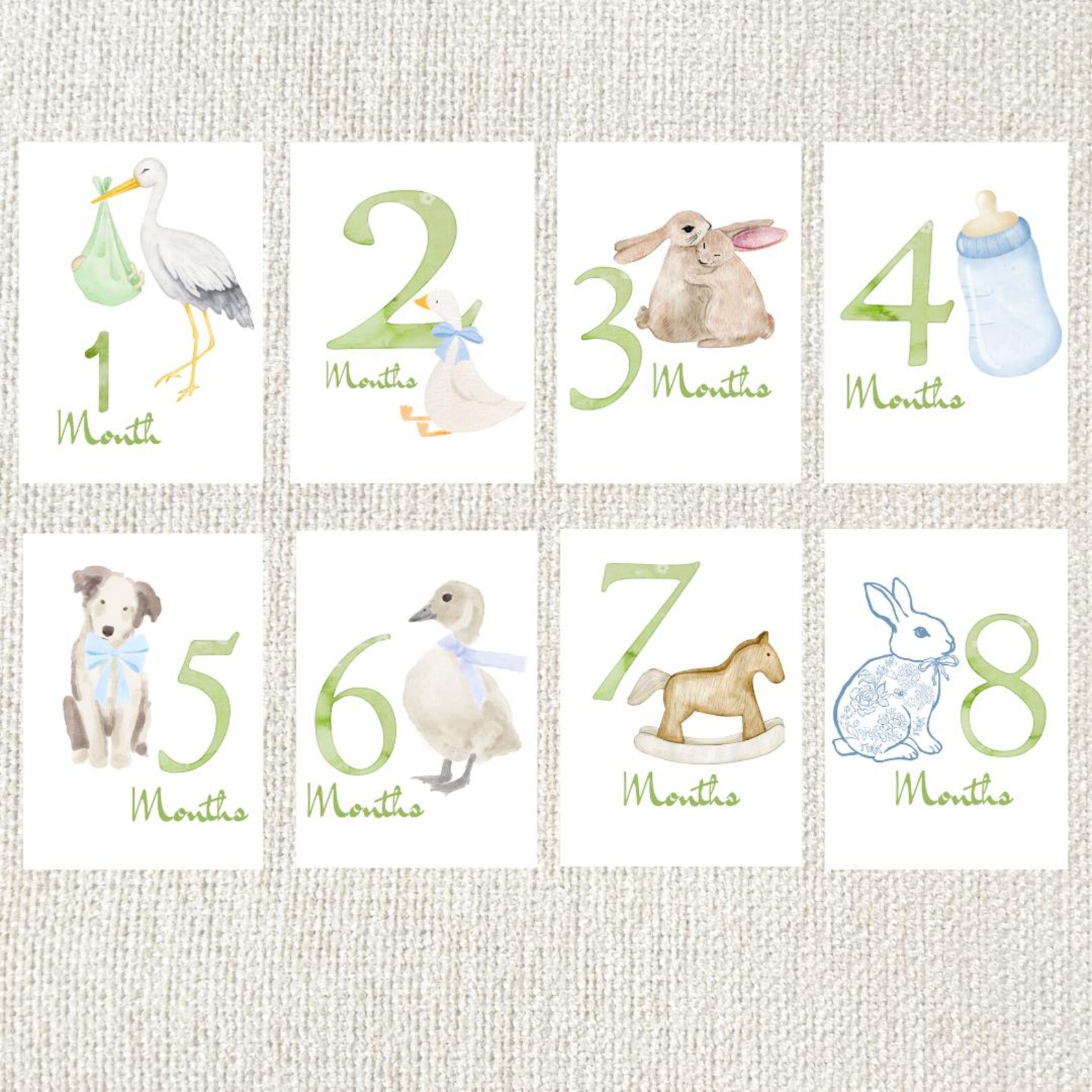 Watercolor Baby Milestone Cards: Linen Cardstock, Newborn Photo Props ...