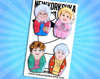 Golden Girls Dolls Set - Handmade Pin Badge / Fridge Magnet / Needle Minder