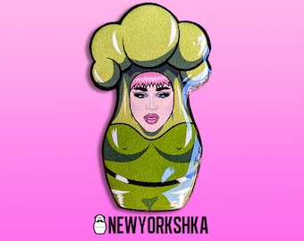 Dahlia Sin Sexy Broccoli Doll Pin - Pin Badge - Fridge Magnet - Needle Minder