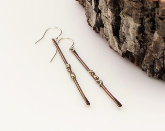 Copper and Silver Stick Earrings With Sterling Silver Hook Ear Wires