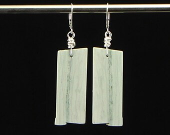 Wave Jasper Rectangle Stone Slab Dangle Earrings with Sterling Silver Lever Back Ear Wires