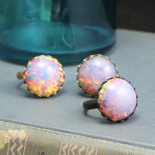 Vintage 1950's Pink Fire Opal Glass Cabochon Set in an 1960's Vintage Ring Setting Your Choice of Color