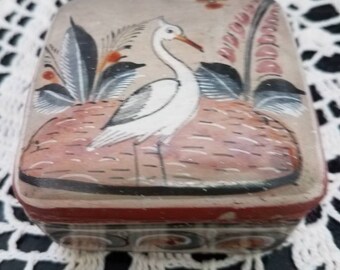 hand beaten copper Beautiful little Pelican bird box