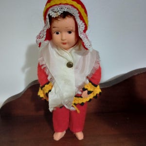 Doll, vintage National doll, soldier boy, folk sami doll, Lapland Finland, plastic boy doll in his suit.