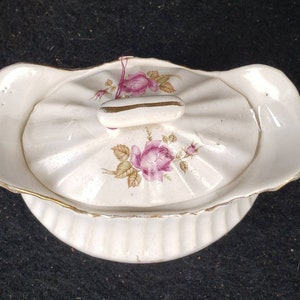 Mauve rose ceramic two handle lidded sugar bowl, cream bowl, image 2