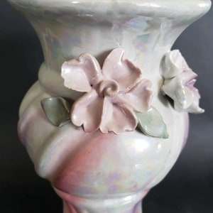 Spring decor, Lusterware Swirl Pink and Purple Pearl Ceramic or Porcelain Vase