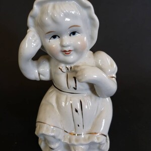 Porcelain girl figurine,  White and Gold Baby Figurine Glaze