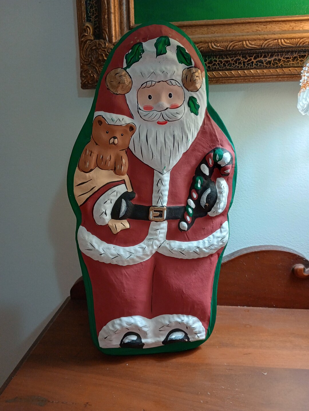 Papier Mache Santa Claus Lidded Box Hand Painted Etsy