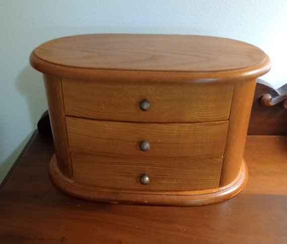 Oak Three-Drawer Jewelry Box - Croft & Barrow - Blue Velvet Lining.