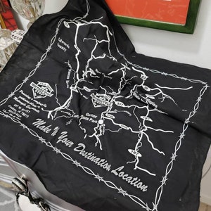 Leakey Texas Map Bandana: Frio Canyon Motorcycle Stop, Black & White Cotton