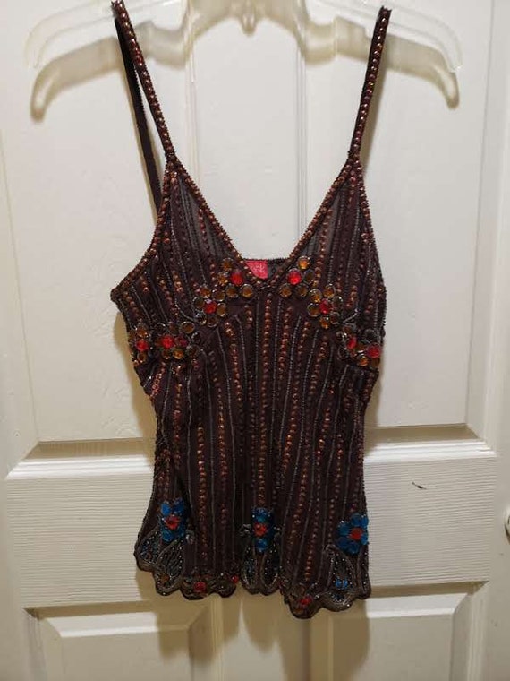 Vintage brown beaded corset, size small