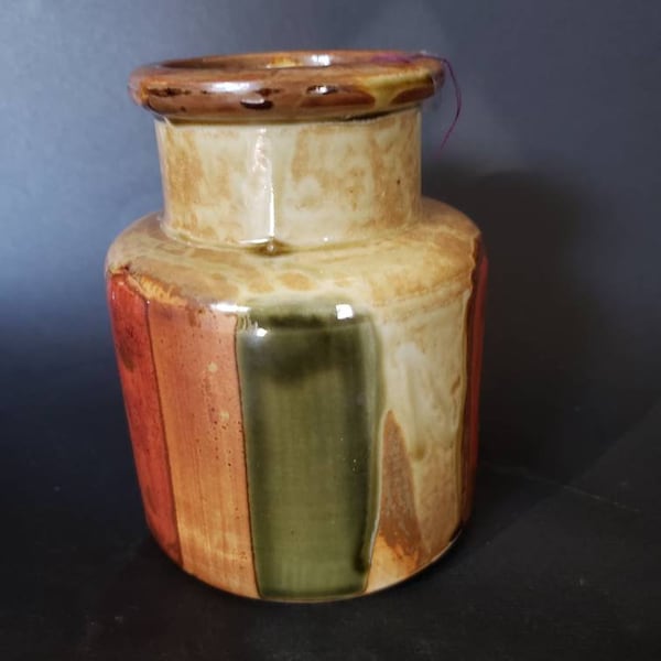 Made in japan small earthtone colored glaze pot or vase.