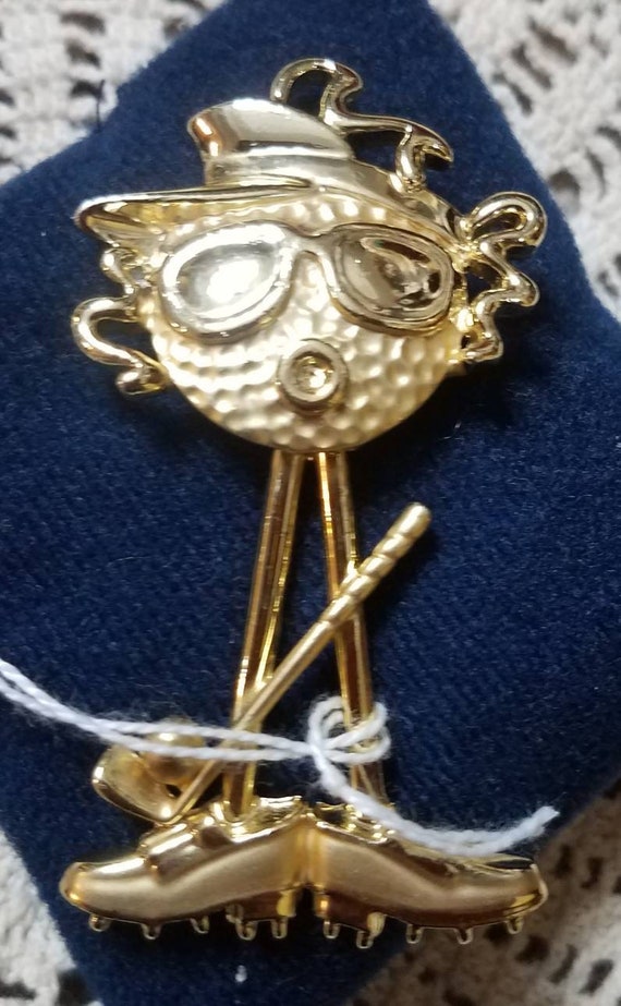 Custom Jewelry, gold tone golfer brooch