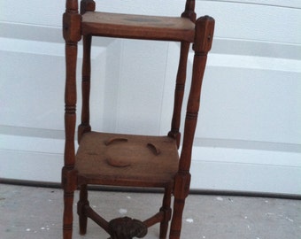 Ash tray stand or a Victorian lady carved  three tier small curio wooden table