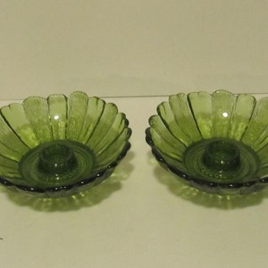 Two Green Glass Pedal Candle Holders
