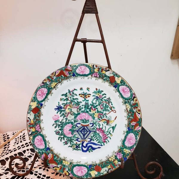 Asian, Chinese Pink Roses and butterfly Kite plate, large  platter