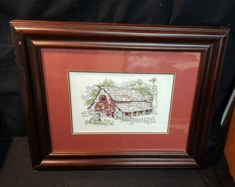 Needlepoint embroidery stitch landscape red barn farmhouse image