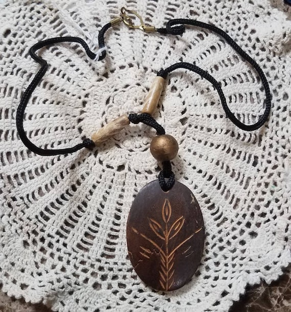 Custom Jewelry, Hand carve brown  wooden pendant … - image 1