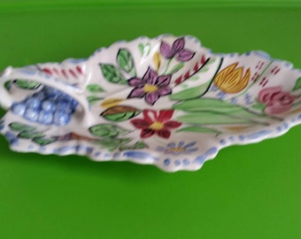 Leaf celery Dish, Summertime, Blue Ridge China, Hand Painted underglaze, Southern Potteries Inc. Made in USA.