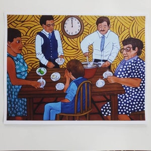 El Menudo Giclee Print: Mexican-American Folk Art, Family Dinner