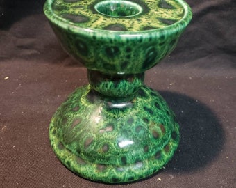 Gail Pittman green marble or volcanic style ceramic candelabra candle holder.