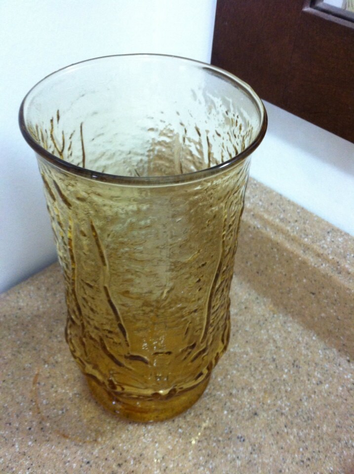 Tall Amber Glass Vase With Embossed Bows Etsy