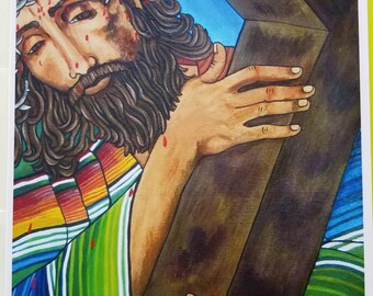 Giclee, prints,, Christmas, christ, Jesus with a Serape, print, giclee, photo print, Anna Marie Sanchez Varela, Mexican American  artist,