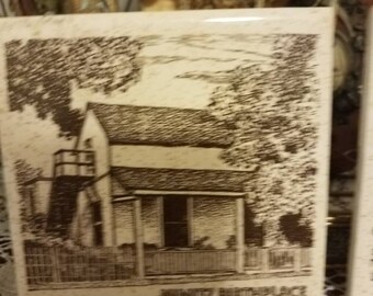 Set of three historical Federsburg Texas pioneer homes as one is LBJ Ranch and fleet admiral ceramic tile wall decor