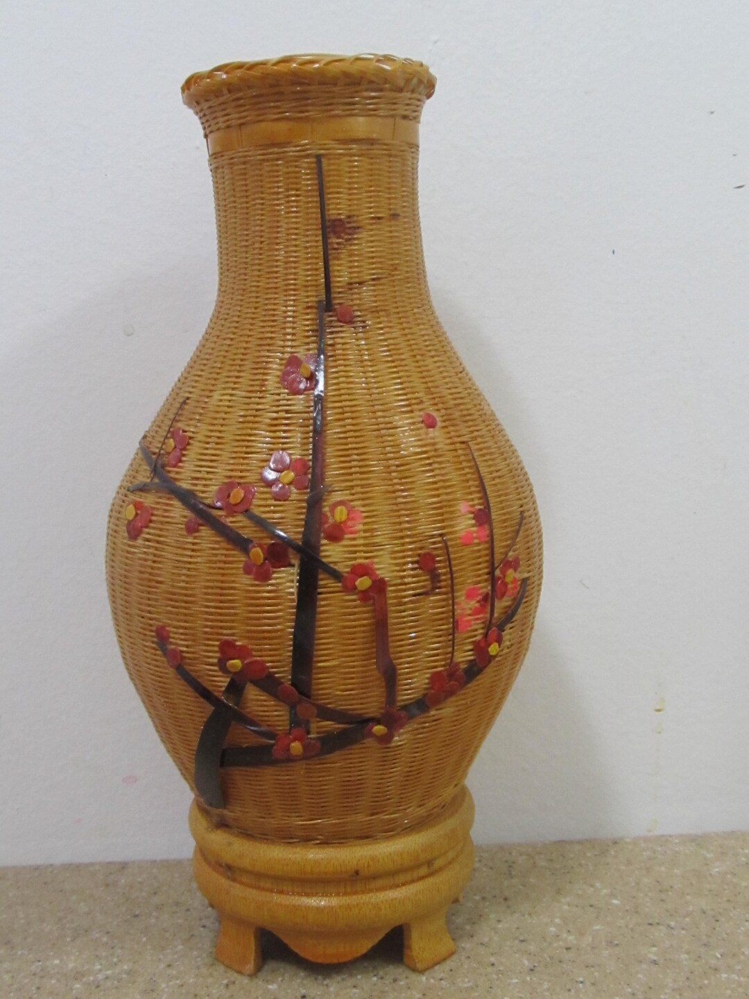 Rattan Wicker Basket Vase With Floral Designs Etsy