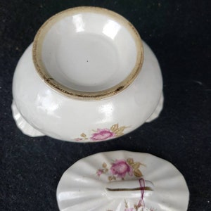 Mauve rose ceramic two handle lidded sugar bowl, cream bowl, image 3