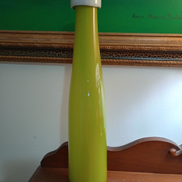 Tall green and white glass vase, bottle cap shape glass vase