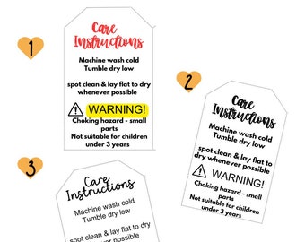 Care instructions product tag, printable, digital print, PDF file, crochet product tag, printable product tag, care tag, safety warning