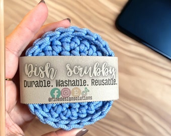 Dish Scrubby product tag, printable wrap label, product sleeve, printable product tag, crochet product tag, dish scrubbies tag, pdf download