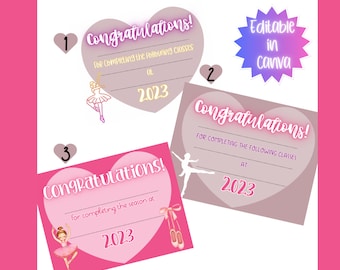 Editable dance certificate combo pack, certificate of completion, ballet certificate multipack, dance printable, digital print, PDF download