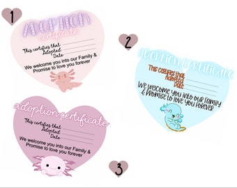 Pacchetto combinato certificato di adozione Axolotl, Axolotl stampabile, stampa digitale, etichetta prodotto stampabile, etichetta prodotto all'uncinetto, PDF adozione cane