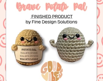 Crochet Potato with positive quotes, Crochet Potato, potato pal, uplifting potato, handmade potato gift, potato quotes, crochet food