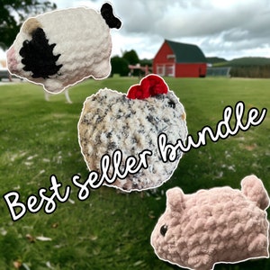 Best seller bundle, crochet farm animals, crochet cow, crochet chicken, crochet pig, farmhouse decor, farmhouse cow, pig stuffie, barnyard