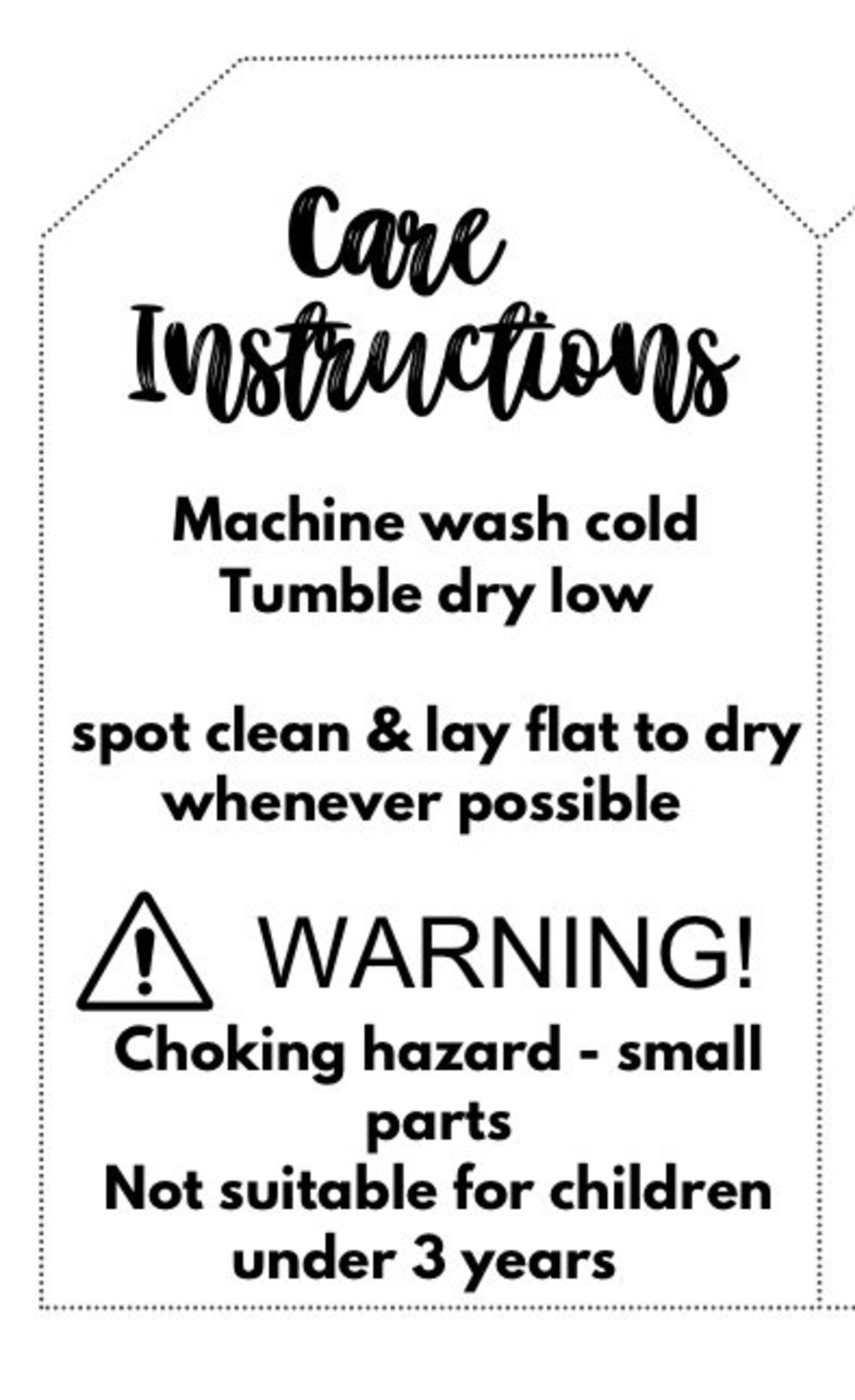 Care Instructions Product Tag, Printable, Digital Print, PDF File ...