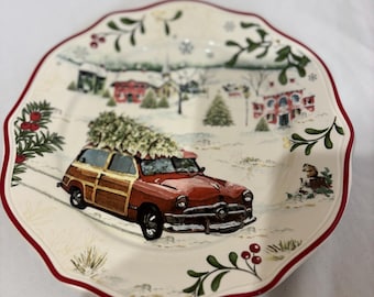 Better Homes & Gardens Winter Forest Plate – 1950s Ford Truck Snow Scene – 9" Christmas Dish