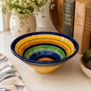 Spanish Ceramic Bowl Large 14” | Handmade Pottery Spain | Colorful Yellow Blue Green Serving Bowl