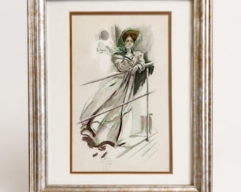 Vintage Harrison Fisher Print | Signed Victorian Lady Portrait Art (11x9)