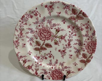 Vintage Johnson Brothers Rose Chintz 10” Plate – Hand Engraved English Floral China – 1930s–1950s