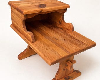 1960s Vintage Cedar Two Tier Table | Refinished Wood End Table